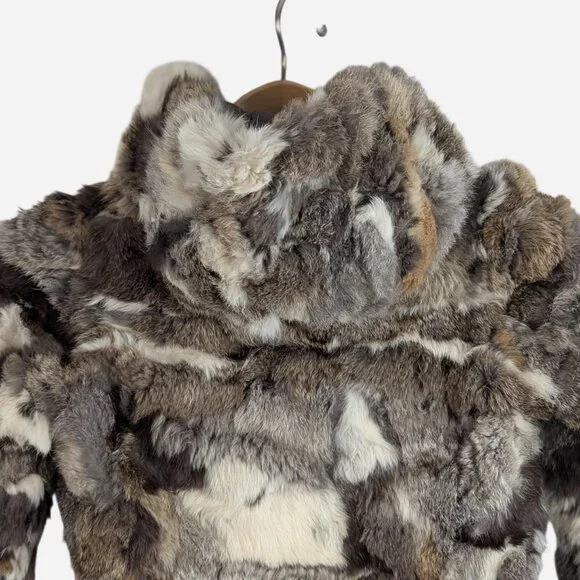 Vintage 1970s Patchwork Rabbit Fur Bomber Jacket The Furworks Brown Neutral